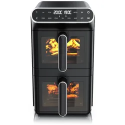 Arendo Doppelkammer-Heißluftfritteuse 11 l, 2 Körbe übereinander, Dual Zone, SYNC und MATCH, Sichtfenster und 6 Programme