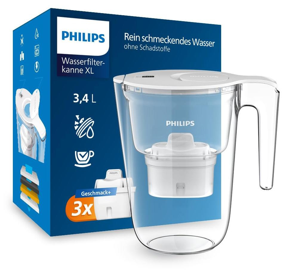 Philips waterfilterkan XL +3 met smaakverbetering en vervangingsfilterpatronen
