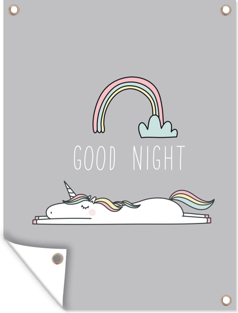 Tuindecoratie Unicorn met Regenboog en Quote - Tuinposter voor Kinderen - 30 x 40 cm