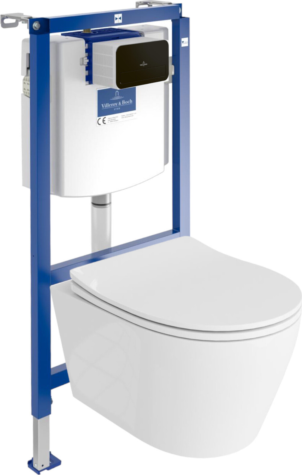 DOMINO | Villeroy&Boch ViConnect H112 Vorwandelement Unterputz WC mit Bedienplatte + Wand Hänge Tiefspül WC Praia Weiß Spülrandlos | WC Komplett set |