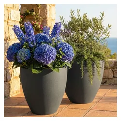 Ethick, Blumentopf, 2er-Set Blumentopf Rund 38cm, Graphit – Grosses Pflanzgefäss für Aussen und Innen (38 x 32 cm)