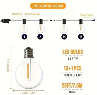 Uplift Essentials Weatherproof G40 Globe LED String Lights Vintage Outdoor Garden Garland 7.5 M 15lights