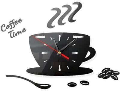 Inspired Deals Modern Coffee Wall Clock 3D Acrylic Mirror Silent DIY Wall Decor black