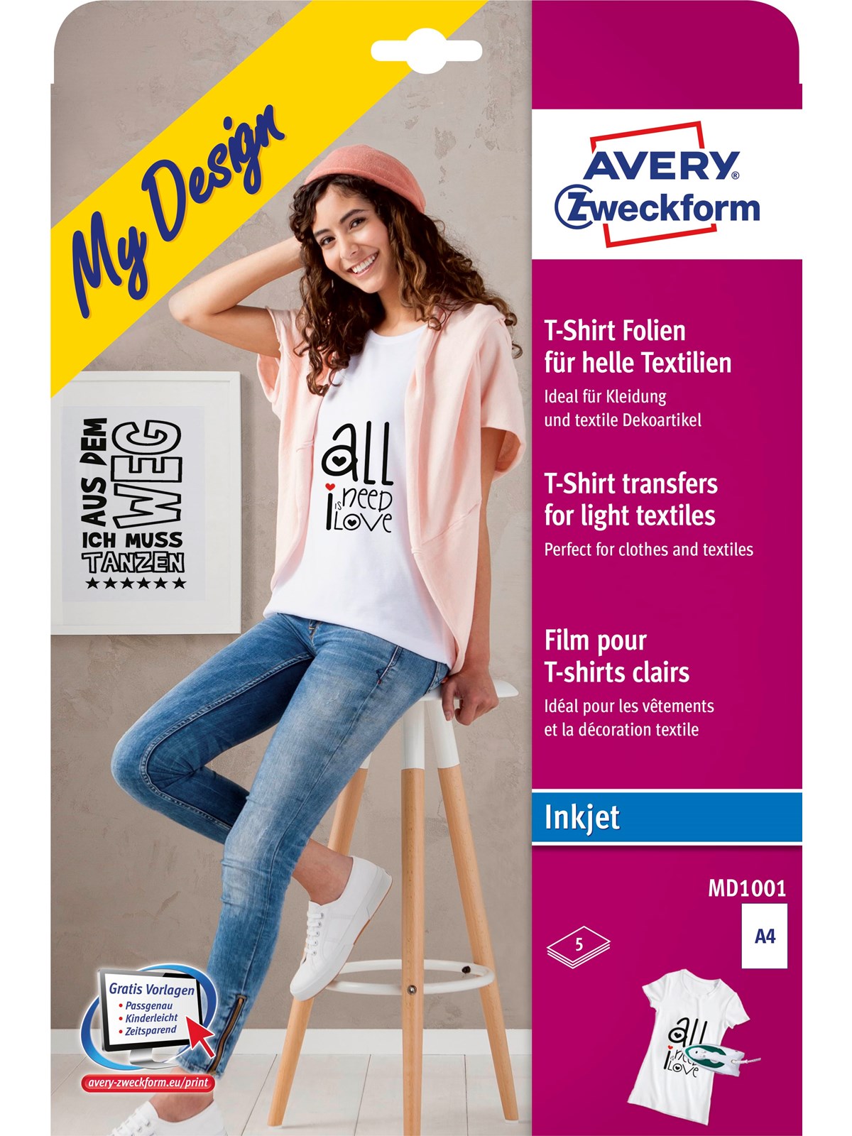 Avery T-Shirt Transferfilm bright textils 5sh A4