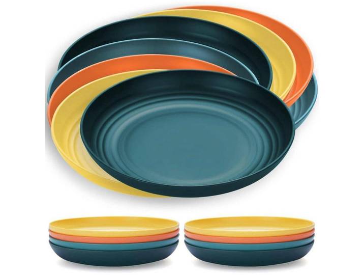 Speiseteller 8er Set 23 cm Kunststoff Mischfarbe, Mehrfarbig, 23x2x23 cm, Geschirr, Teller, Speiseteller