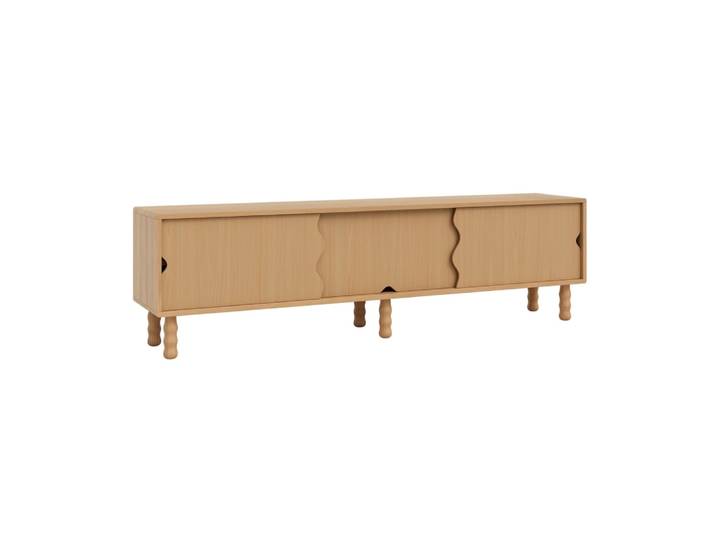 Meuble TV bas en pin verni couleur chêne 180 cm