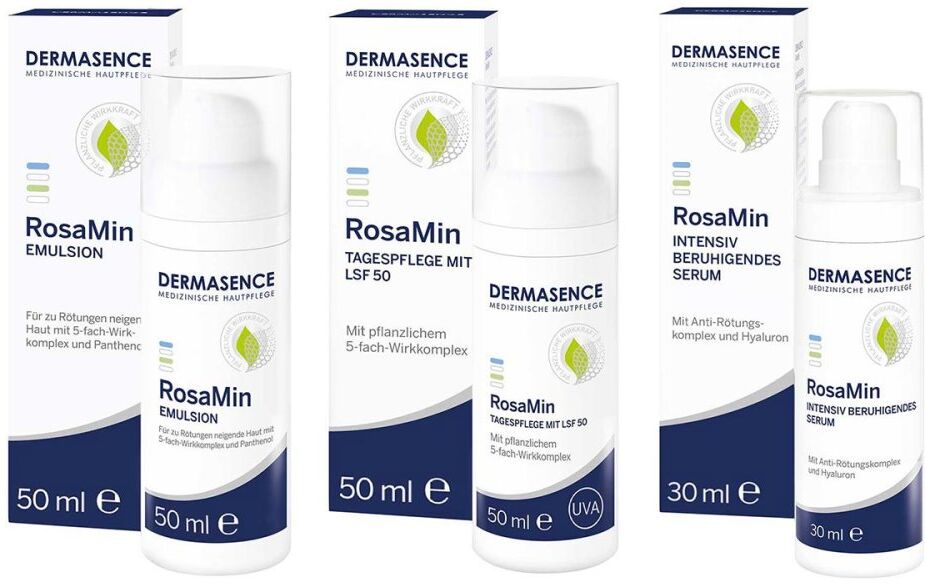 Dermasence RosaMin Emulsion + Tagespflege mit LSF 50 + Serum 1Pck
