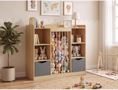 GarveeKids Toy Organizer with Elastic Cord, Bookshelf Bins for Playroom,Rounded Corners Anti-Tip, Multifunctional