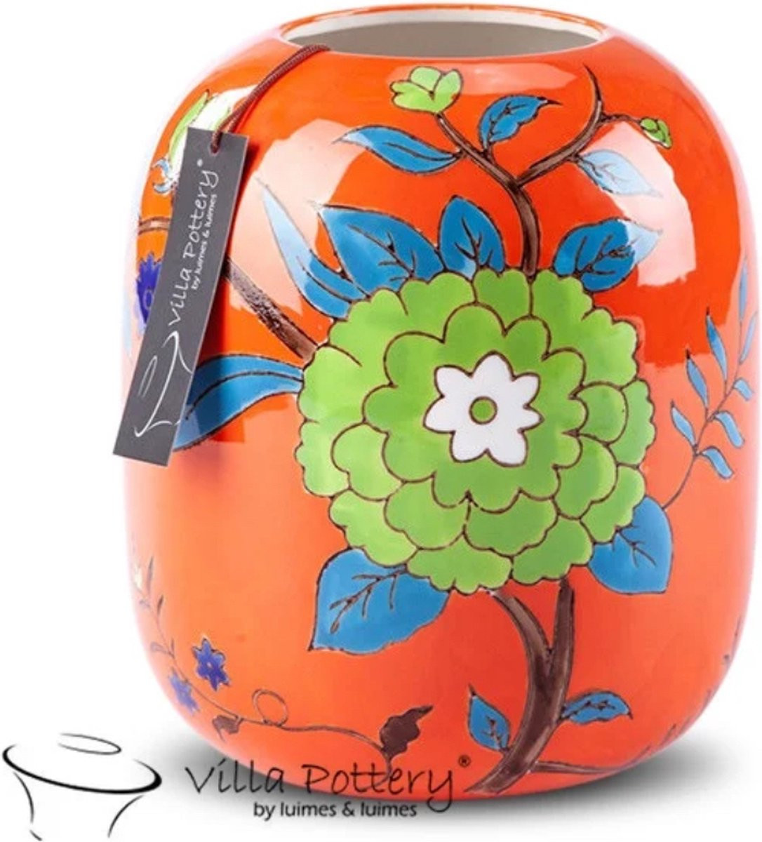 Villa Pottery Porseleinen Vaas Happy Flowers 1 Orange