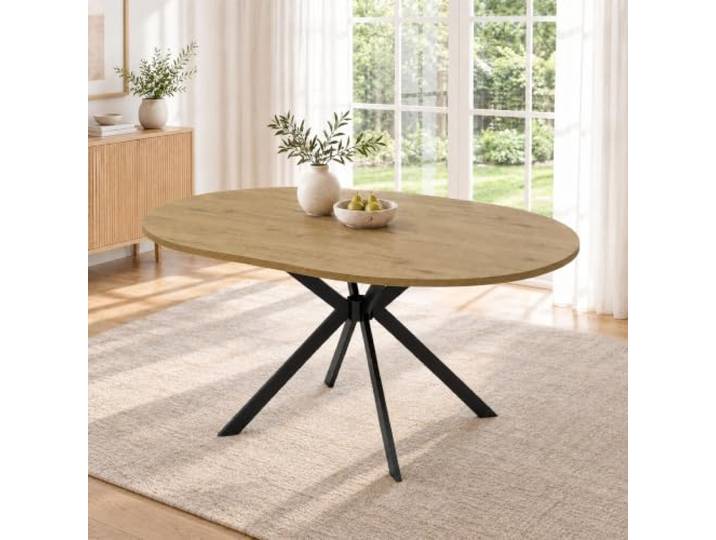 Esstisch 100/140 x 100 cm, ausziehbar, 4–6 Personen - Holzfarbe Ausziehbarer Esstisch 100/140 x 100 cm für 4–6 Personen mit runder/ovaler Tischplatte und Metallbeinen