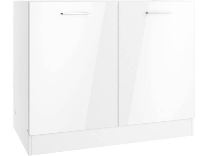 Spülenschrank KOCHSTATION KS-Milan , weiss (weiß hochglanz), B:100cm H:82cm T:60cm, MDF, Schränke, Spülenschrank, Spülenschrank 100 cm, matte oder hochglänzende Fronten