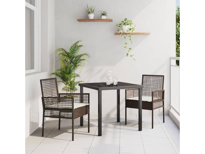 HEFZGDB Modernes Outdoor-Stuhlset mit Wicker-Look für Balkon und Garten – Bequeme Sitzgruppe in Braun und Creme, Wetterbeständig und Einfach zu Reinigen