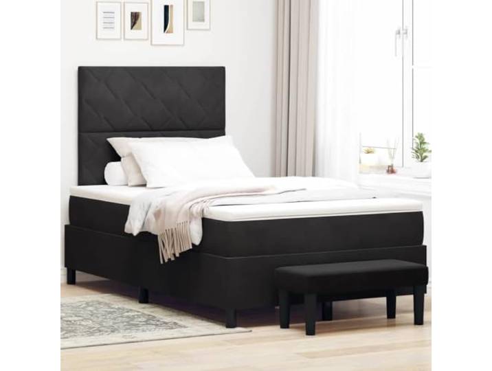 Boxspringbett mit Kopfteil schwarz 200 x 120 cm Samt Kopfteil aus Samt, Holzstruktur, mittelfeste Schaumstoffmatratze, modernes Design, einfach