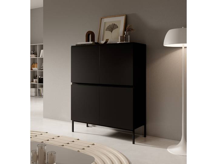 Selsey Highboard Bemmi - Commode haute 4 portes\, noir\, 100 cm