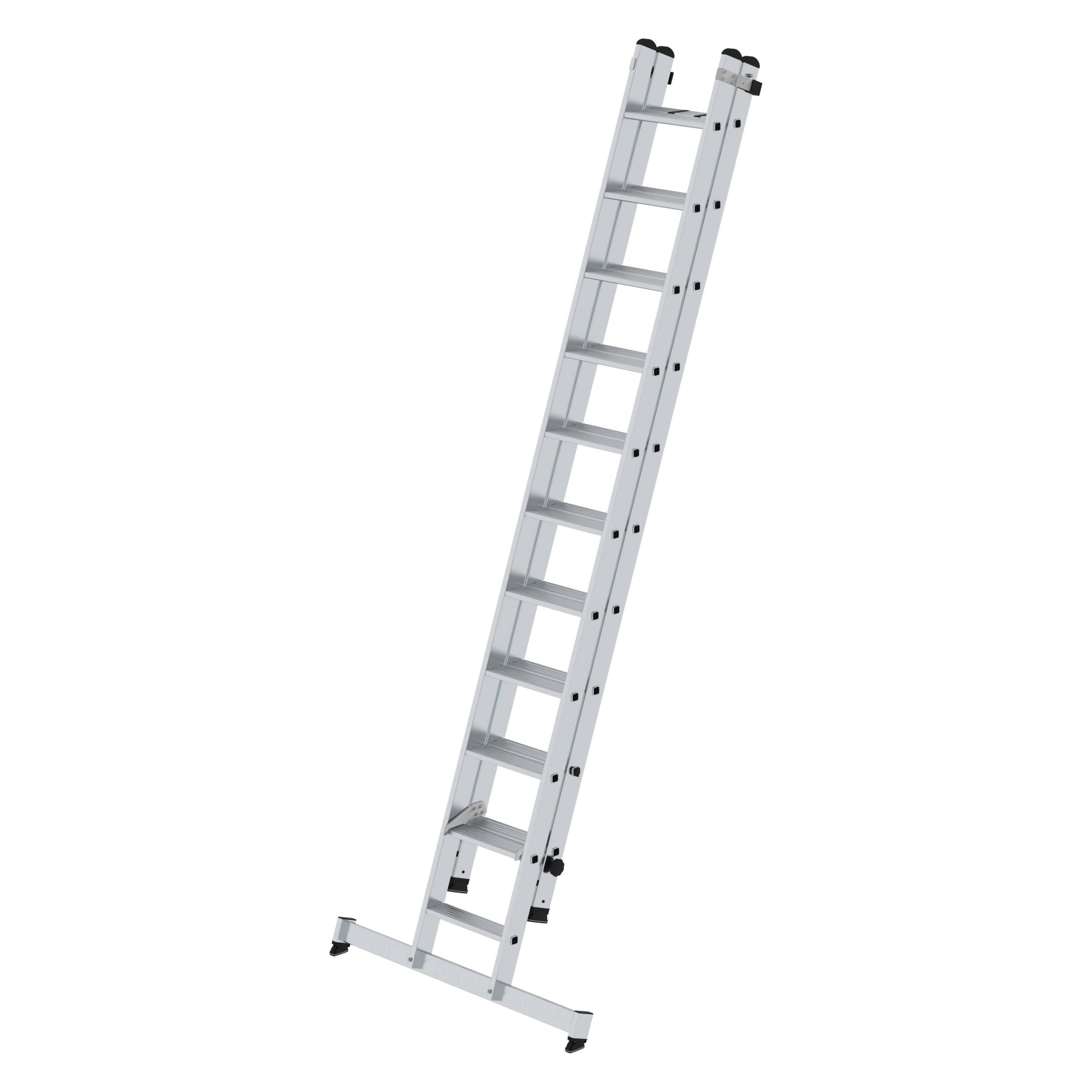 Munk Stufen-Schiebeleiter 2-teilig mit nivello-Traverse 1x11 + 1x10 Stufen (Regalleiter) (040666)