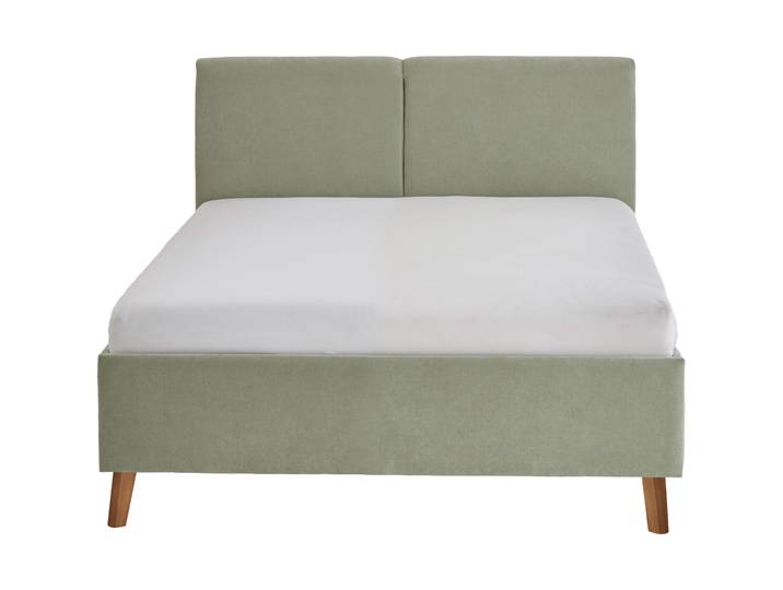Polsterbett Kopfteil mit teifem Einzug mittig, 140x200 cm - Farbe: lindengrün - Material: Stoff - 14