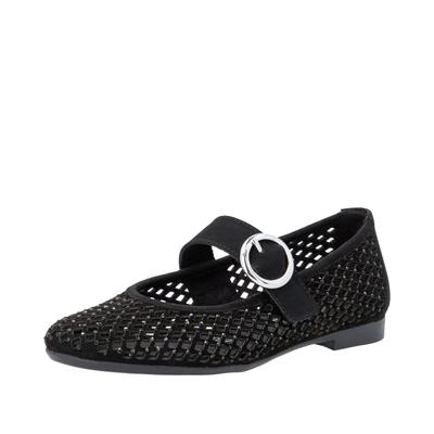 Riemchenballerina REMONTE, Damen, Gr. 40, schwarz, Textil, Ziegenveloursleder, Schuhe Riemchenballerina, Loafer, Sommerschuh mit Glitzersteine und Klettverschluss