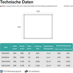 Emke Infrarot-Heizpaneel Weiss, mit Rahmen, inkl. WLAN-Steckthermostat, 60×50cm 300W, Heizkörper, Weiss