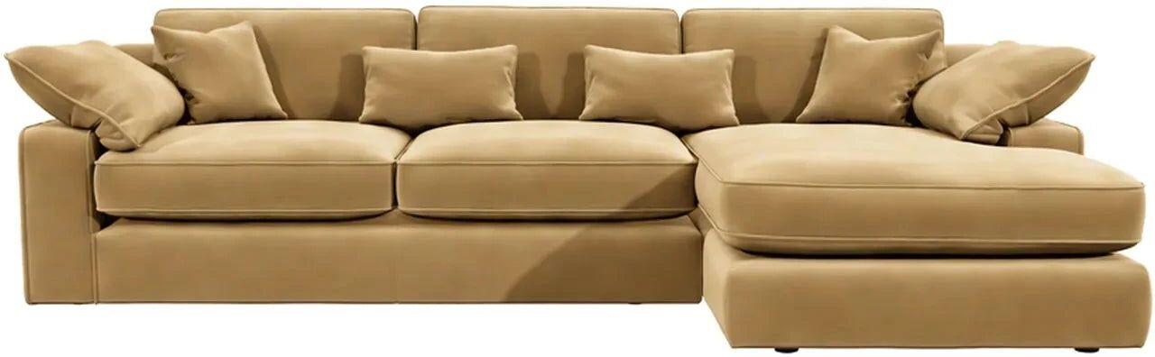 Victoria Caramel Velvet Large Chaise End Sofa - Right Hand Facing, Standard Back