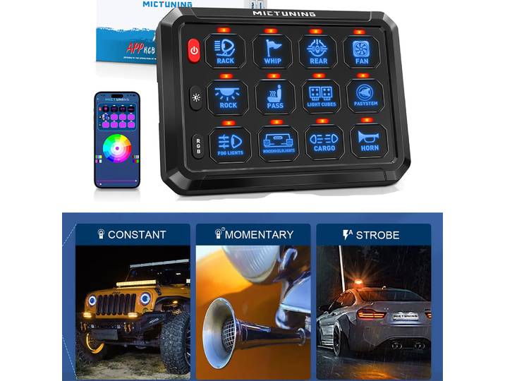 Panneau de commande d'applications RGB 8 et 12 voies, panneau de commande d'applications sans fil multifonction 12V 24V pour interrupteur marche/arrêt LED pour camion, camping-car, VTT, UTV, bateau