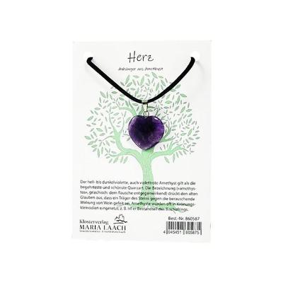 Halsanhänger Herz Amethyst, 2 cm, mit Schnur auf Kärtchen