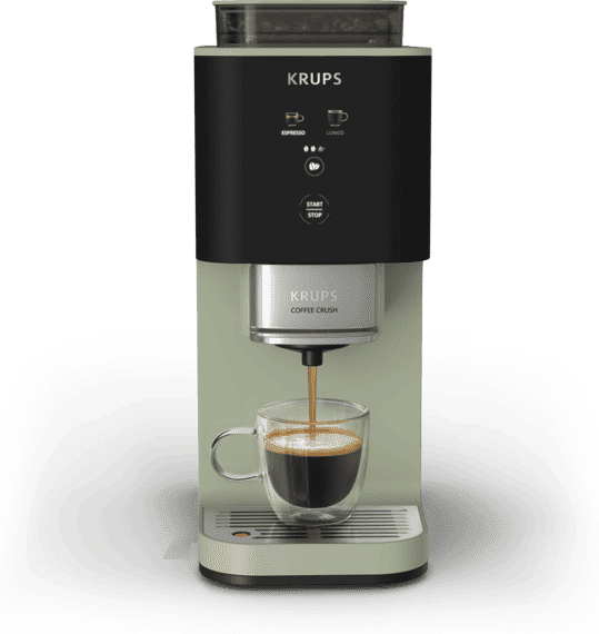 Cafetera superautomática - Krups Coffee Crush, Café en grano y molido, 15 bares, 2 recetas de café, Táctil, Compacta, 3 niveles molienda, Verde