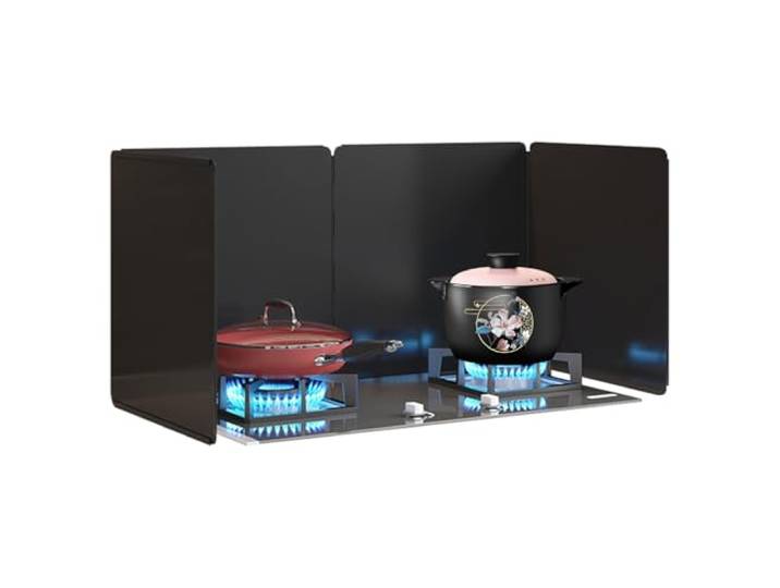 3 Seitiger Spritzschutz Küche Faltbar, Anti Splatter Shield Mit Antihaftbeschichtung, Edelstahl Spritzschutz, Herdschutz Herd-Spritzschutz, Schwarz, Für Kochen Braten Herd, Ölrauchleitblech(40x40x80cm