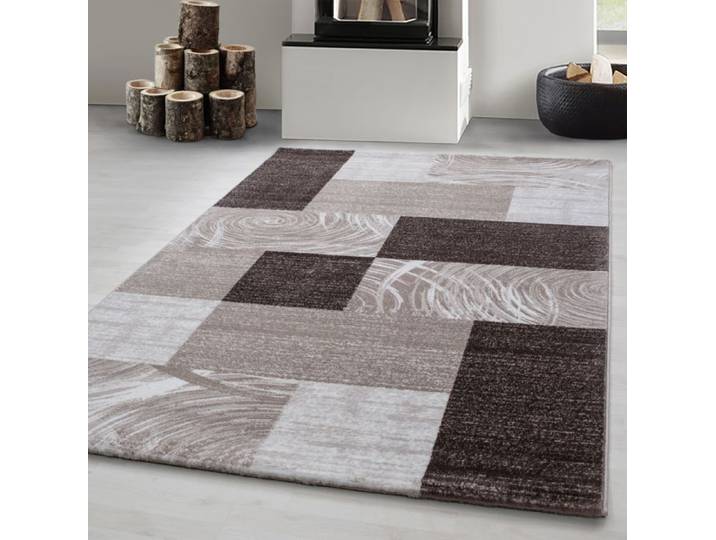 Carpetsale24 Tapis moderne à poils ras tendance Marron Tapis 280x370 cm motif à carreaux abstrait tapis moelleux