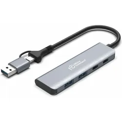 MicroConnect USB 3.0 Hub 4-Port with (USB-C, 4 Ports), Dockingstation + USB Hub, Silber