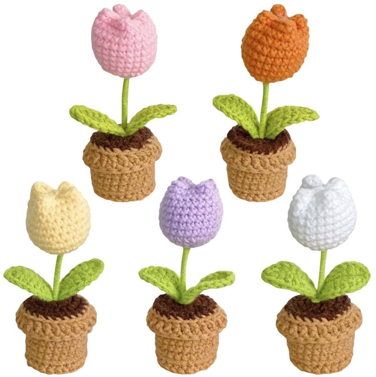Omgoods - Set van 5 handgemaakte haakbloemen voor decoratie