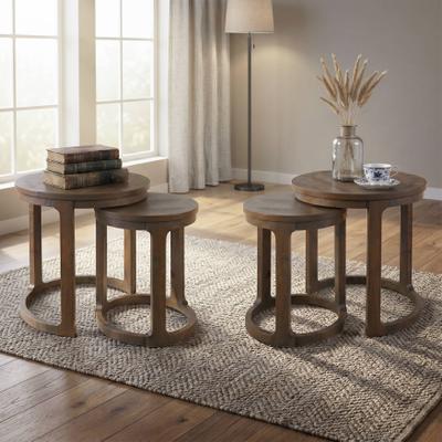 Furniture of America Wodela Wood Round Nesting End Table (Set of 2)