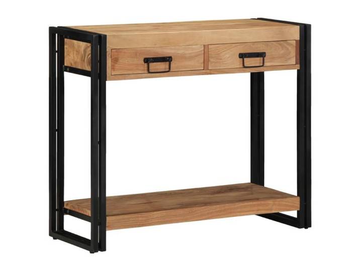 Table Console - Acacia Massif - 90x33x75 cm - Métal Noir - Style Contemporain