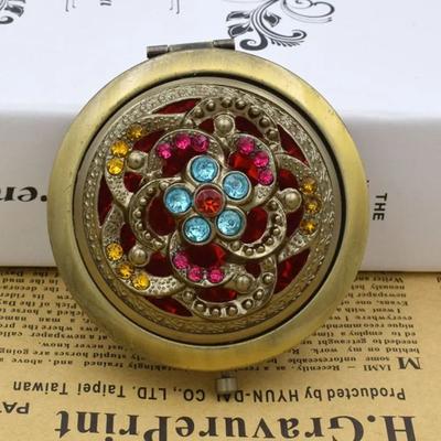 Uplift Picks Vintage Floral Pocket Mirror Double Sided Folding Compact Makeup Mirror gold