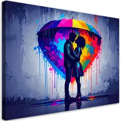 LEINWANDBILD Paar Liebe Regenschirm Abstrakt Graffiti 100x70cm