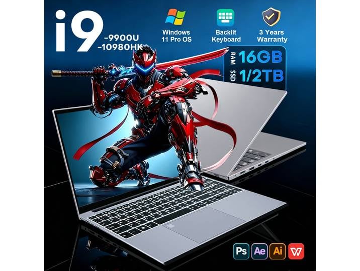Nouvel ordinateur portable 15,6 pouces Intel i9-10980HK/9900U, Windows 11, clavier rétroéclairé, 16 Go de RAM, 1 To SSD, ordinateur portable pour le bureau et les études