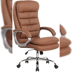 Décoshop26 - Bürostuhl auf Rollen mit integrierter Kippmechanik maximale Belastbarkeit 235 kg in hellbraunem Kunstleder 10_0006958