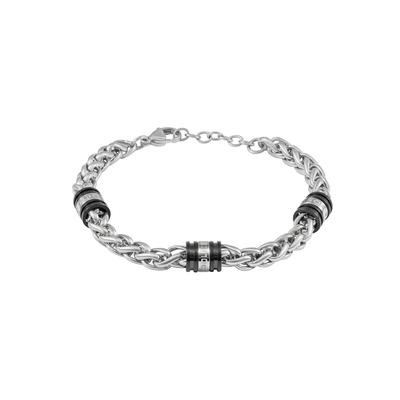 Armband POLICE "Solaris", silber (edelstahlfarben, schwarz), Armbänder, Herren, 22cm, Edelstahl, Armband