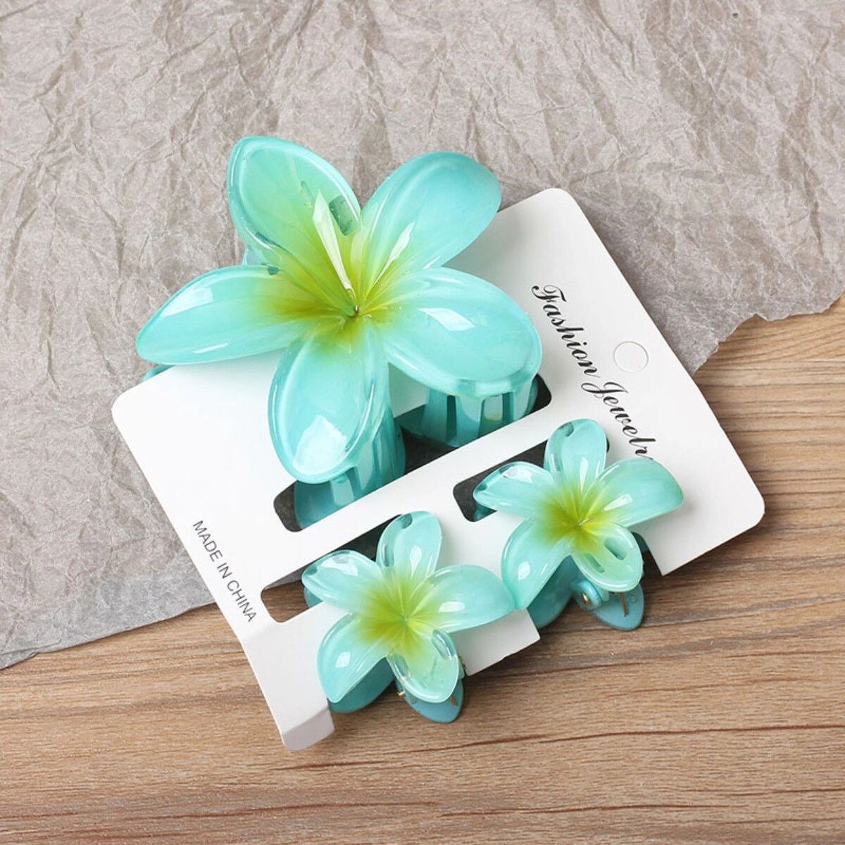 INF Set de 3 pinces à cheveux fleur en ABS antidérapantes, bords arrondis, 7.5cm x 4cm Bleu