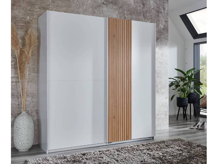 Schwebetürenschrank 135cm Weiß/Weiß Weiß