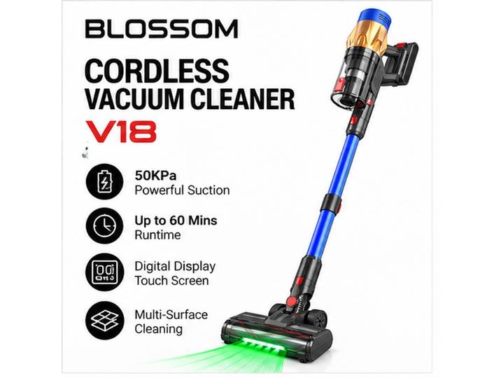 Aspirateur sans fil Blossom V18, aspirateur balai sans fil 550W 45KPA 55 minutes avec écran tactile, 6 lb très léger