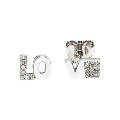 Paar Ohrstecker JOBO "Ohrringe LOVE Liebe", silber (silber 925), Ohrringe, Damen, Silber 925 (Sterlingsilber), 925 Silber rhodiniert mit 18 Zirkonia