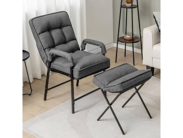 GIANTEX Fauteuil Relax avec Repose-Pied Pliable Dossier Réglable à 5 Niveaux Fauteuil Rembourré Moderne pour Salon-Bureau Gris