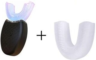 Uplifted Finds Wireless Charging U Shaped Electric Toothbrush 360 Degree Silicone Ultrasonic black And 1 Nozzle