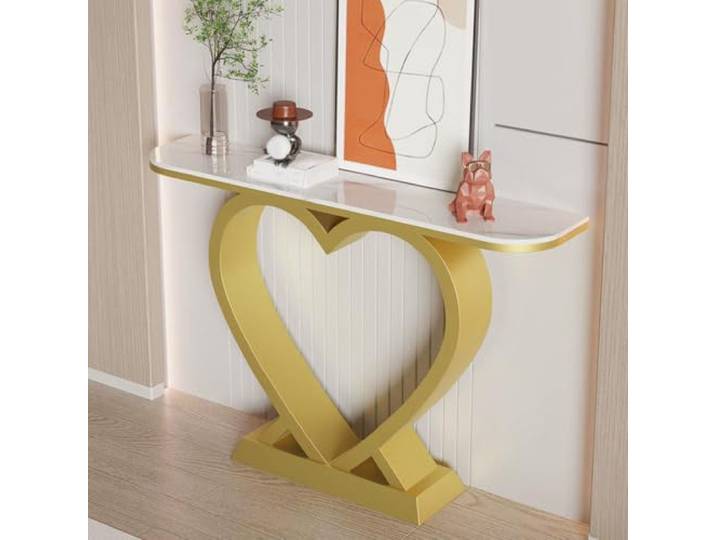 ZSCNYHMT Konsolentisch, Sintersteinplatte mit abgerundeten Ecken Modernes Design mit herzförmigen Stützen für Dekoration und tägliche Organisation(B,120cm/47.2in)