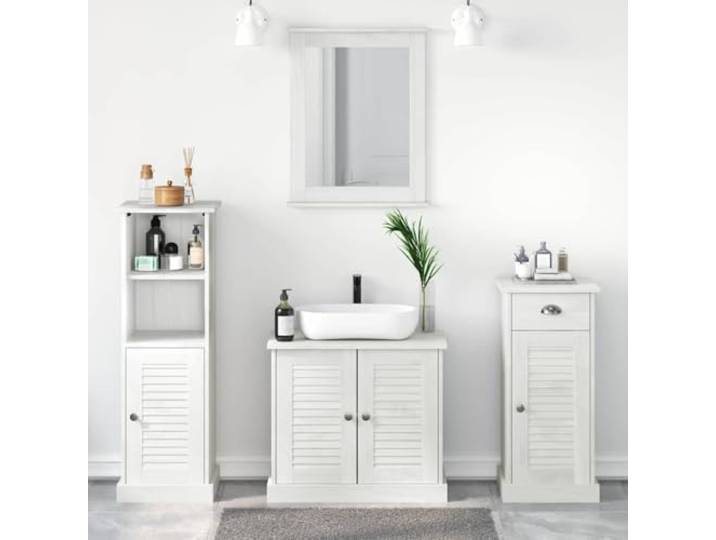 ZQQLVOO Badezimmermöbel-Set 4 STK k Weiß Massives Kiefernholz Schrank Massivholzkonstruktion, minimalistische Optik, sichere Türen, pflegeleichte Oberfläche, vielseitig einsetzbar