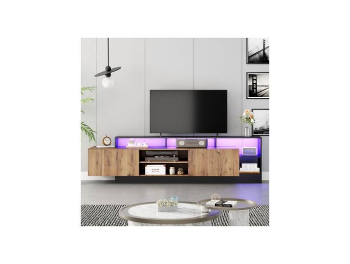 Meuble TV - MUVOE - Contemporain Cadre noir - Pour TV jusqu'à 70  - Rangement spacieux - Portes abattantes amorties