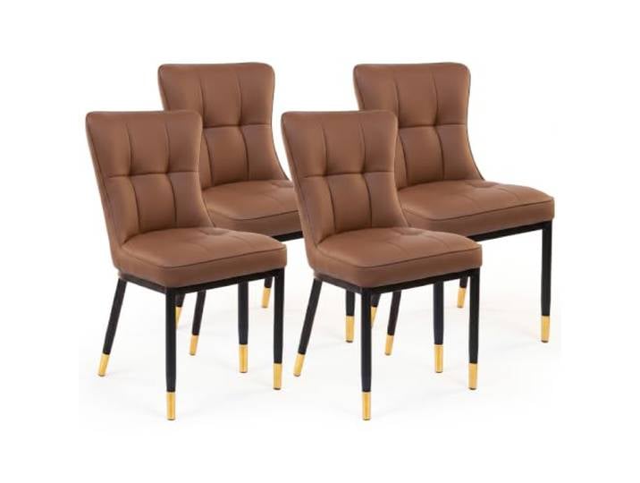 wohnartig Gepolsterter Esszimmerstuhl Modena mit Kunstlederbezug und Metallbeinen – eleganter Stuhl für Esszimmer, Wohnzimmer und Küche (4, Cognac)
