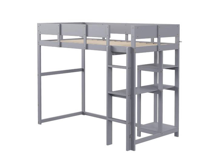 Wishdor Hochbett 90/200 cm in Grau mit Regal, Holz, Rechteckig, 90x200 cm, Babymöbel & Kindermöbel, Kinderzimmer & Jugendzimmer, Kinderbetten, Hochbetten