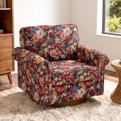 Lumibee Modern Upholstered Swivel Accent Chair with Rolled Arm