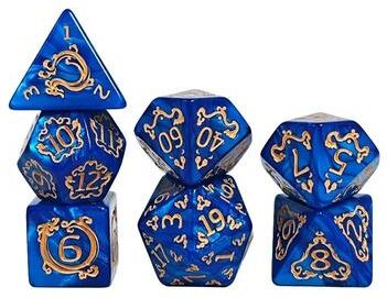 Uplift Picks Dragon Pattern Polyhedral Dice Set For Tabletop RPG Games blue